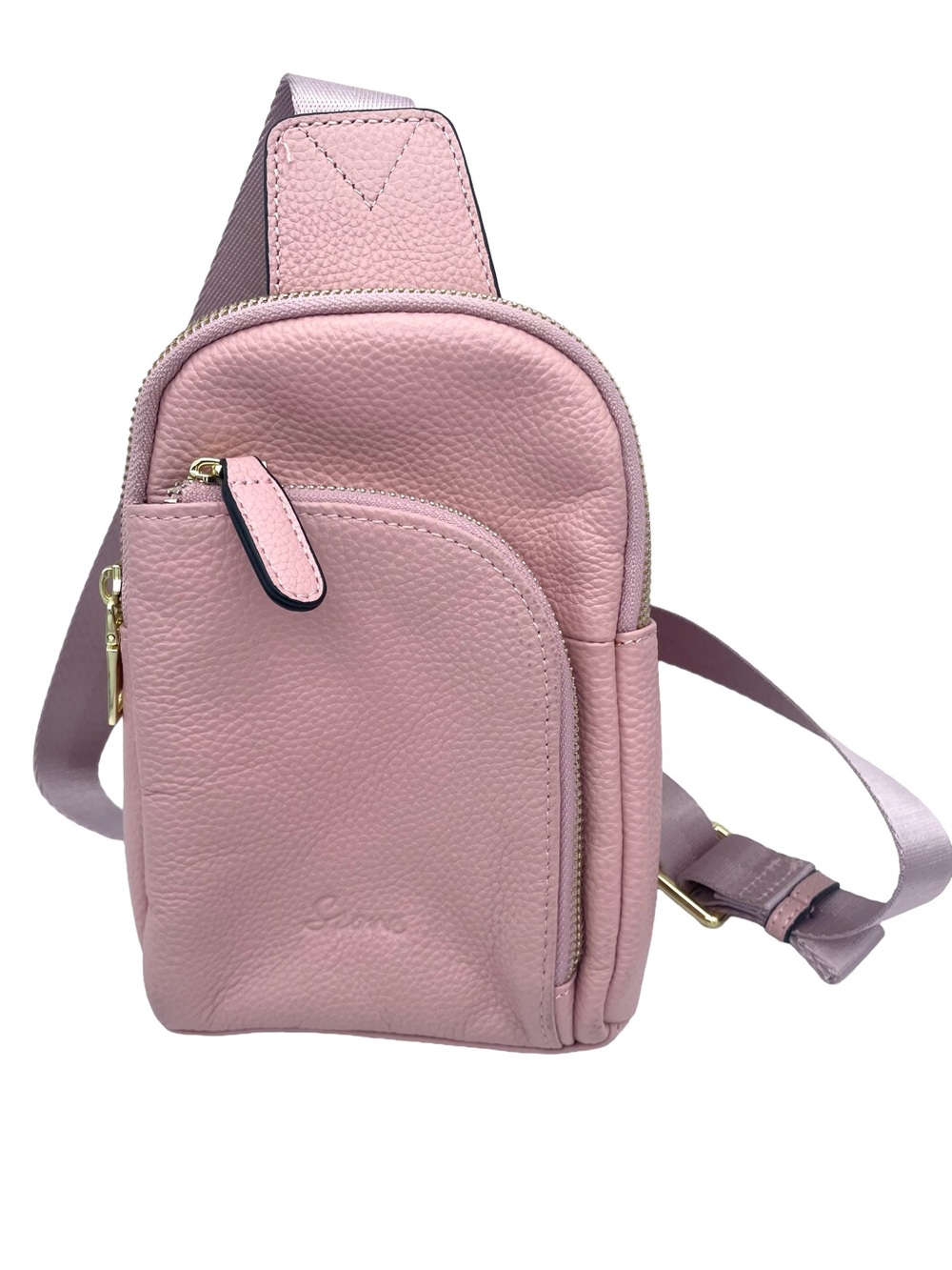 Pink Pebbled Leather Crossbody Sling Bag for Women